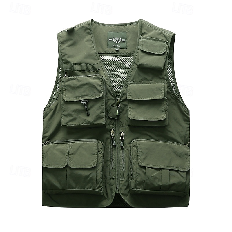Herren Weste für Wanderer Wander-Fleeceweste Ärmellos Weste Außen Atmungsaktiv Komfortabel Tasche Polyester Dunkelgrau Schwarz Gelb Jagd Angeln Klettern 2025 - $32.99 –P1