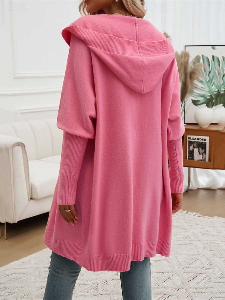 Per donna Felpa Cardigan Informale Morbido Colore puro A coste Con cappuccio Bottoni Tasche Lavorato a maglia Manica lunga Maglie lunghe Maglia Esterno Giornaliero Fine settimana Nero Fucsia Autunno del 2025 a $78.99 –P7