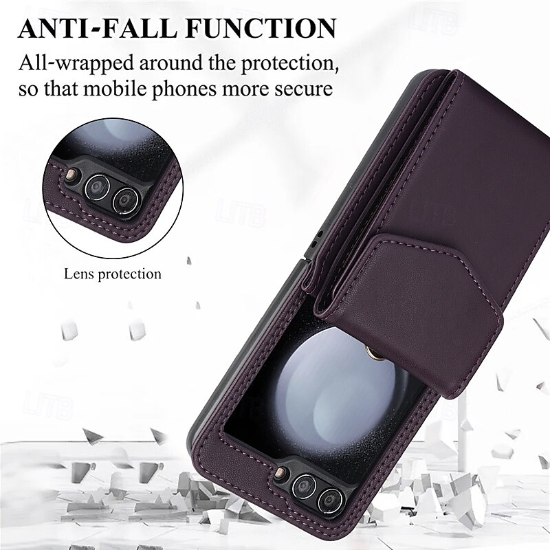 Phone Case For Z Flip 6 Z Flip 5 Z Flip 4 Z Flip 3 Back Cover with Stand Holder with Lanyard Card Slot Retro TPU PU Leather 2025 - $23.99 –P13