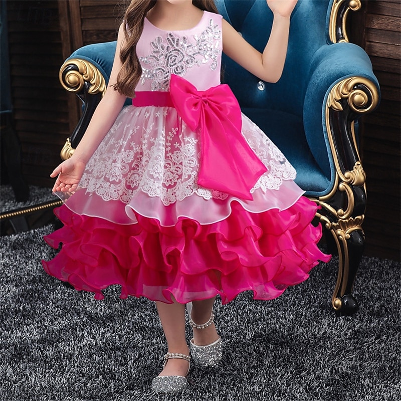 kinderkleidung Mädchen Cosplay-Kleid Party Kleid Farbblock Ärmellos Leistung Weihnachten Gitter Rückenfrei Patchwork Schön Süß Polyester Maxi abendkleider Schaukelkleid Tüll-Kleid Winter 4-12 Jahre 2025 - $41.99 –P2