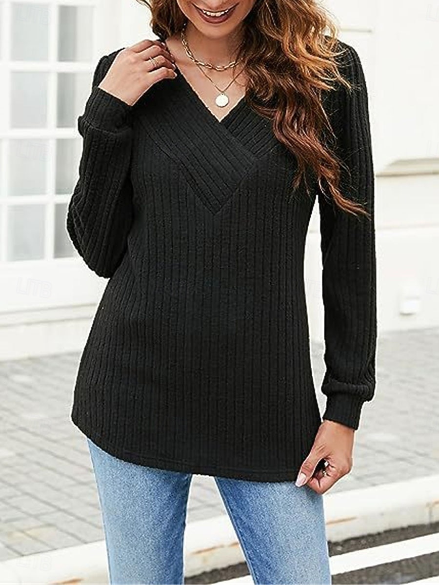 Femme Pull Chandail Pull Décontractées Flexible Couleur monochrome A côtes Col V Tricoté manche longue Hauts réguliers Tricoter Extérieur du quotidien Fin de semaine Noir Fuchsia Automne Hiver de 2025 ? $28.99 –P8