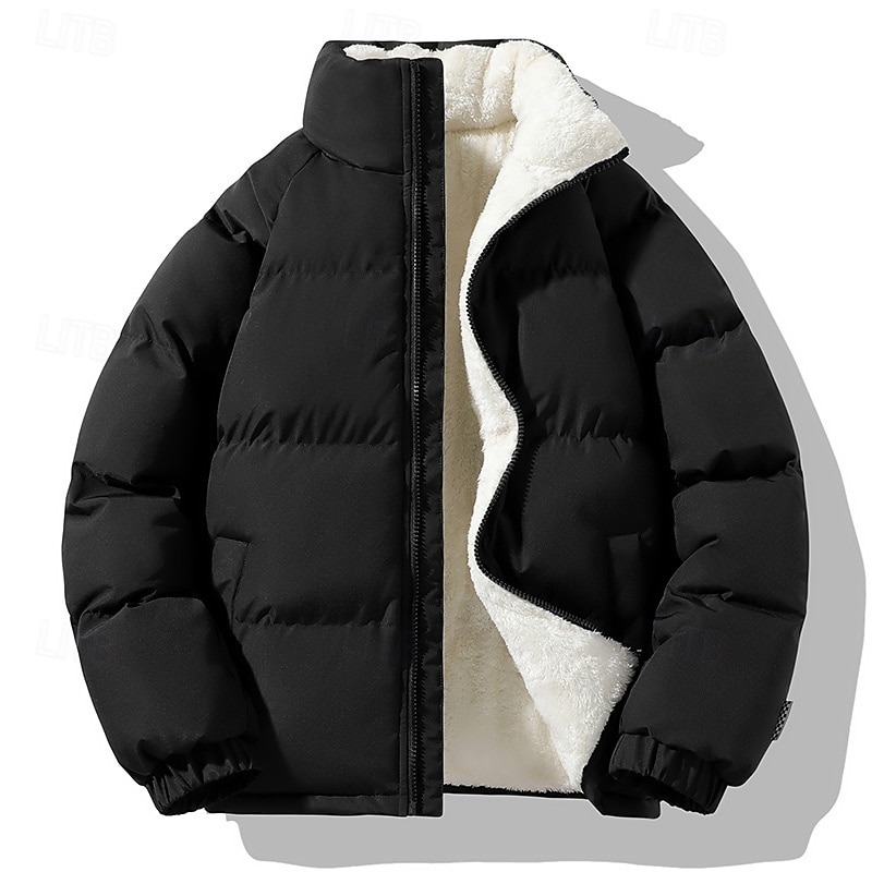 Men's Puffer Jacket Quilted Jacket Padded Jacket Pocket Polyster Fleece lined Daily Wear Date Vacation Regular Fashion Casual Comfortable Thermal Warm Fall & Winter Solid / Plain Color Black Green 2025 - $51.99 –P1