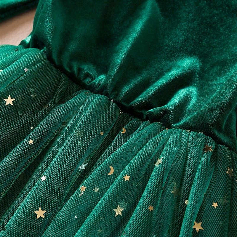 Kids Girls' Party Dress Solid Color Long Sleeve Performance Pegeant Christmas Party Sequins Ruffle Beautiful Sweet Polyester Maxi Party Dress Swing Dress A Line Dress Spring Fall 4 years+ Red Green 2025 - $34.99 –P6