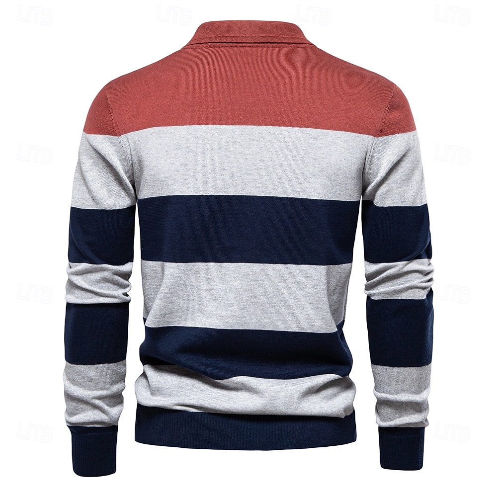 Herr Sticka Färgblock Halv dragkedja Stickat Elegant Julklappar Hem Kläder Höst Vinter Marinblå Orange S M L 2025 - $32.99 –P2