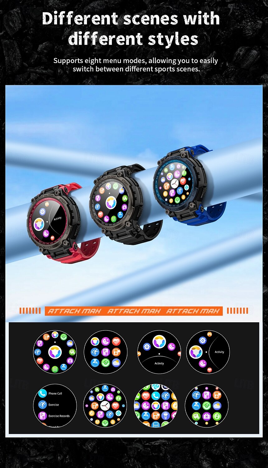 LOKMAT ATTACK MAX Smart Watch 1.53 inch Smartwatch Fitness Running Watch Bluetooth Pedometer Call Reminder Sleep Tracker Compatible with Android iOS Women Men Long Standby Hands-Free Calls Waterproof 2025 - $55.99 –P18