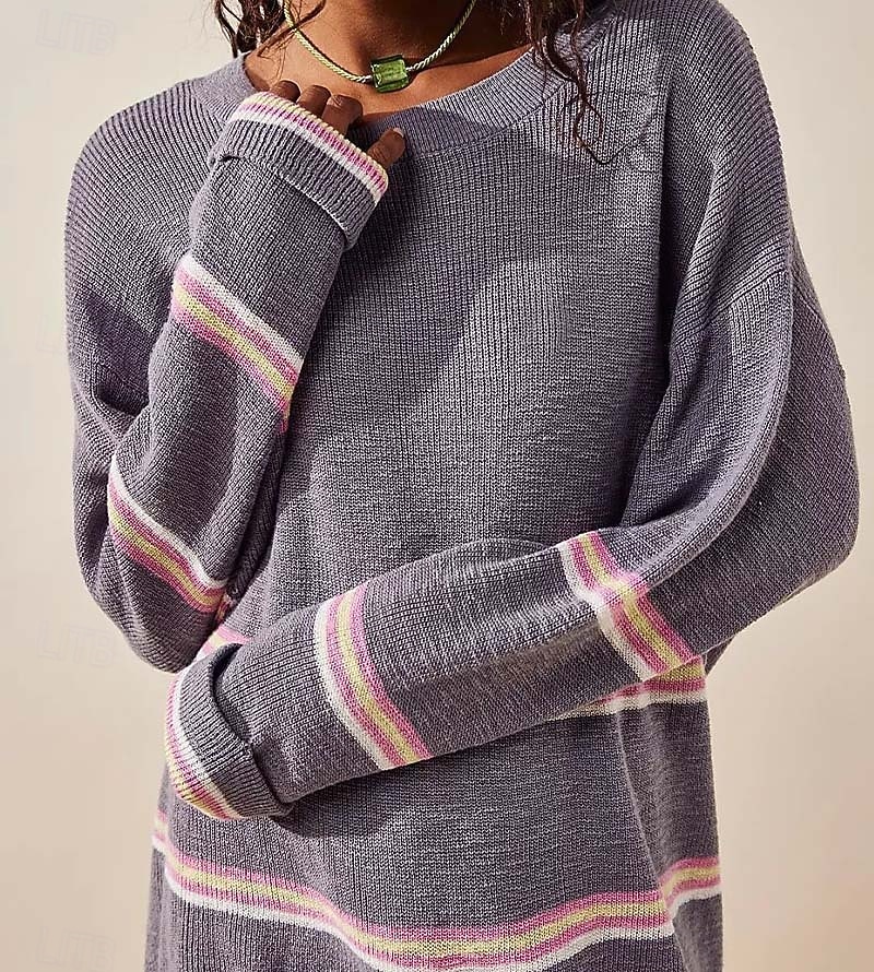 Pentru femei Pulover Coordonate pulover Șic Stradă Casual Dungi Stil Nautic Tricotat Manșon Lung Topuri obișnuite Tricotat Muncă Albastru piscină Trifoi Toamnă Iarnă 2025 - $39.99 –P4