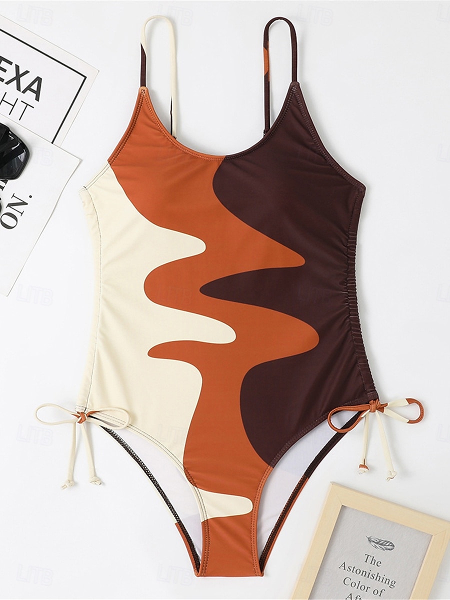 Dam Badkläder En bit Monokini Baddräkt Öppen rygg Magkontroll Hög midja Smal Semester Standkläder Färgblock U-hals Ärmlös Baddräkter 2025 - $29.99 –P11