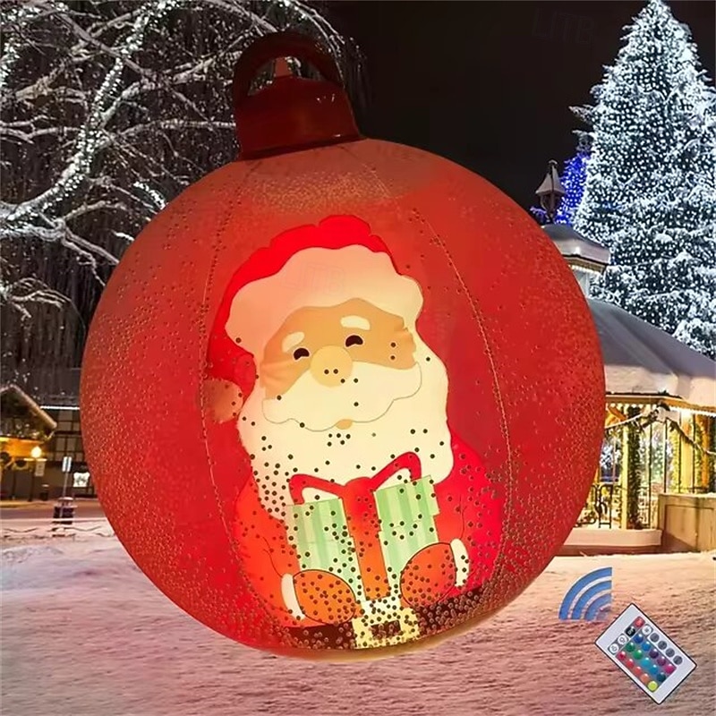 60 cm transparenter aufblasbarer RGB-Weihnachtsballon mit Licht, riesige große Weihnachtsdekoration für draußen, aufblasbarer Weihnachtsball aus PVC für Weihnachtsdekoration im Garten, Hof und auf der Terrasse 2025 - $29.99 -P7