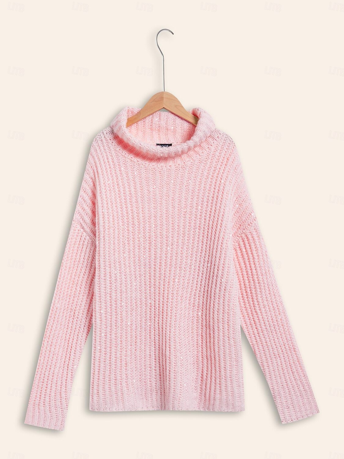 Dame Genser Rullekrage Riflet Strikke Ull Polyester Nylon Paljetter Drop Shoulder Vinter Fritid / hverdag Strikketøy Daglig Fritid Langermet Helfarge Rosa S M L 2025 - $72.99 –P10