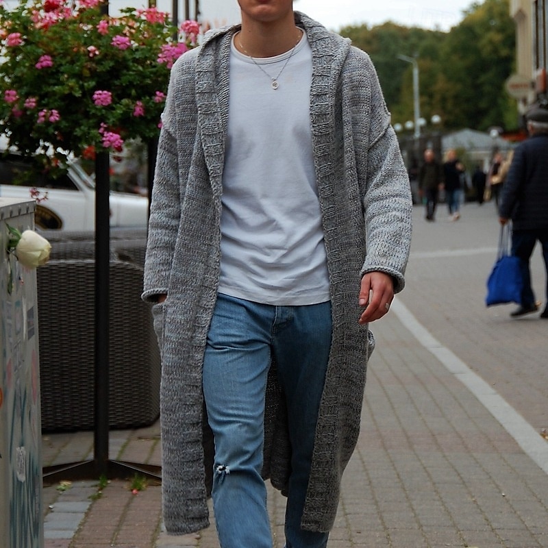 Homme Gilet Cardigan Pull en tricot A côtes Tricoter Longue Poche Plaine / Solide Capuche Mode Classique Usage quotidien Rendez-vous Vêtement Tenue Automne hiver Gris M L XL de 2025 ? $42.99 –P1