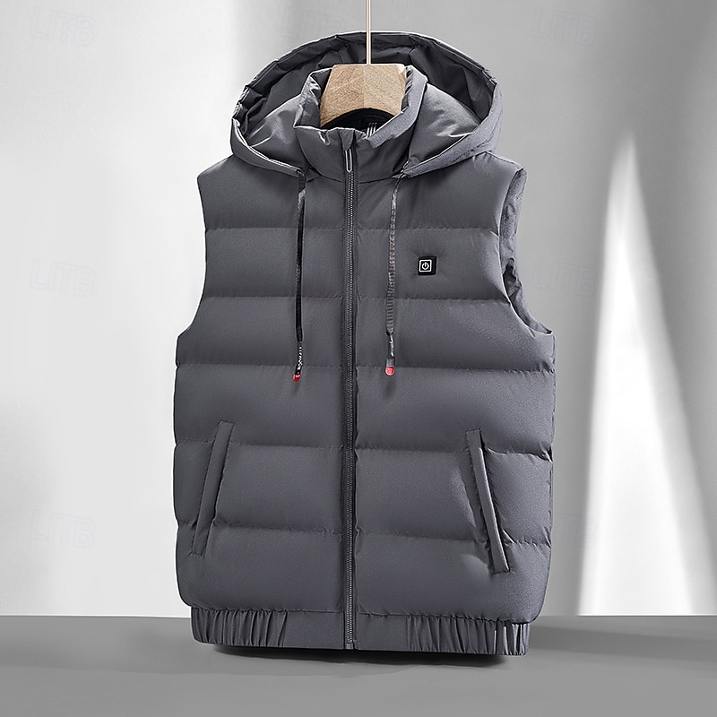 Herr Pufferjacka Pufferväst Väst Gilet Quiltad väst Dagligen Datum Semester Mode Ledigt Höst vinter Ficka Polyester Håller värmen Bekväm Slät Dragkedja Huva Normal Svart Blå Grå Väst 2025 - $49.99 –P1