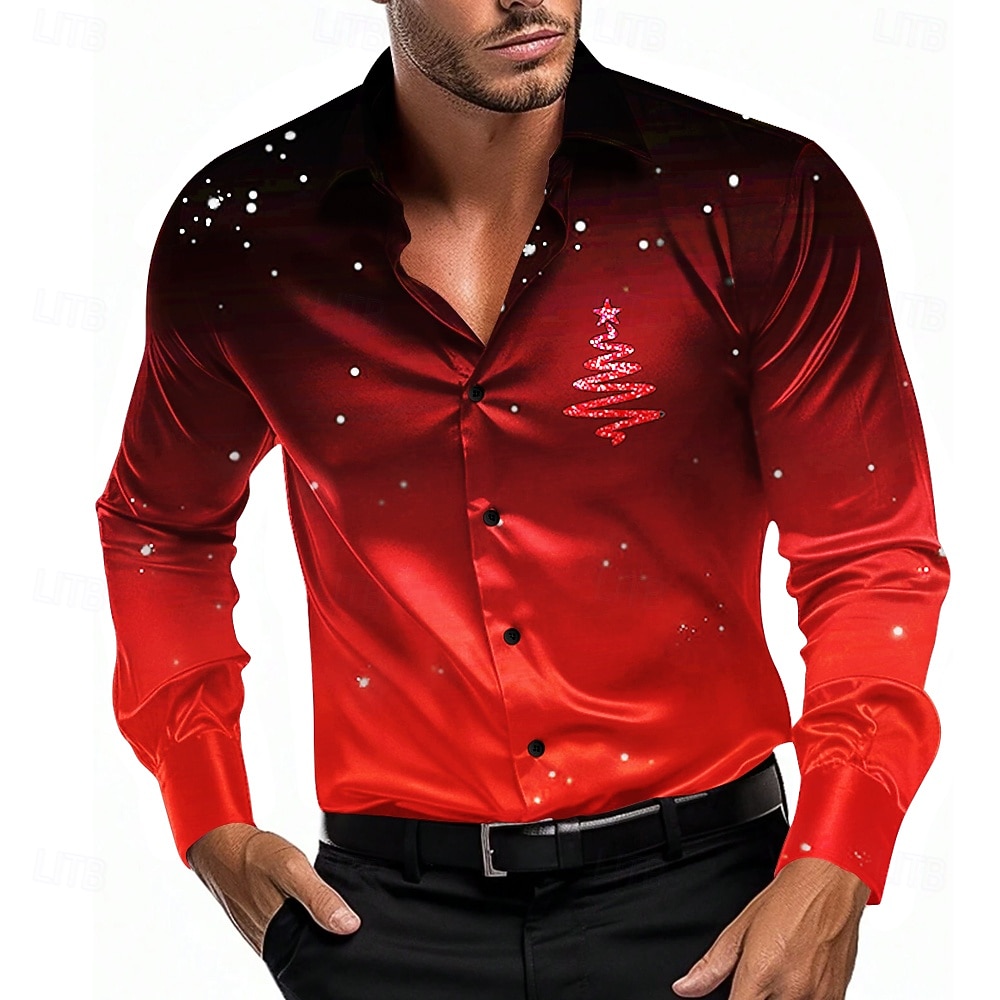 Kerstmis Voor heren Ster Overhemd Overhemd met knopen Lange mouw Casual Mode-casual Vakantie Feestavondkleding Dagelijks gebruik Zomer Lente Herfst Overhemden met kraag 3D-afdrukken Zwart Grijs Paars 2025 - $28.99 –P2