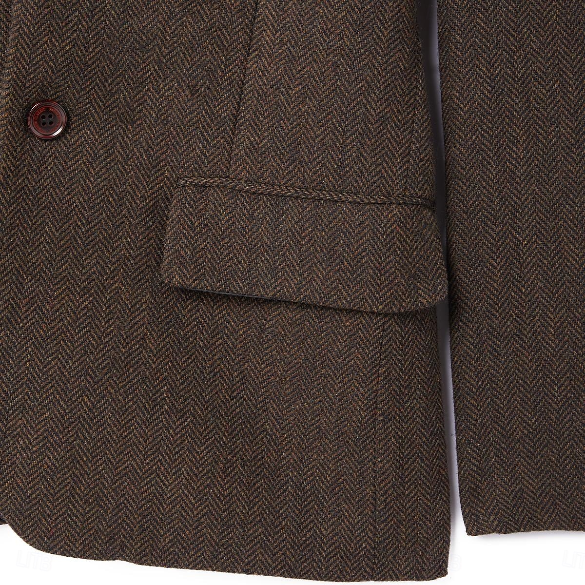 De los hombres Boda Fiesta de baile Trajes de tweed Solapa de Pico Chocolate Moda Retro Antiguo Espiga A Medida Juego de 3 piezas Seis Botones en Dos Hileras 2025 - $150.99 –P2