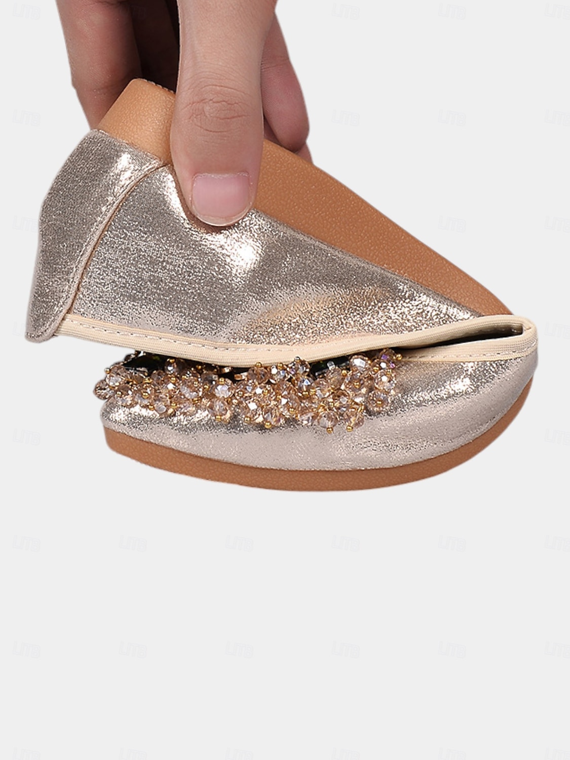 Women's Black Foldable Ballet Flats with Rhinestone & Pearl Embellishments - Compact Travel Shoes for Special Occasions & Everyday Comfort 2025 - $34.99 –P5