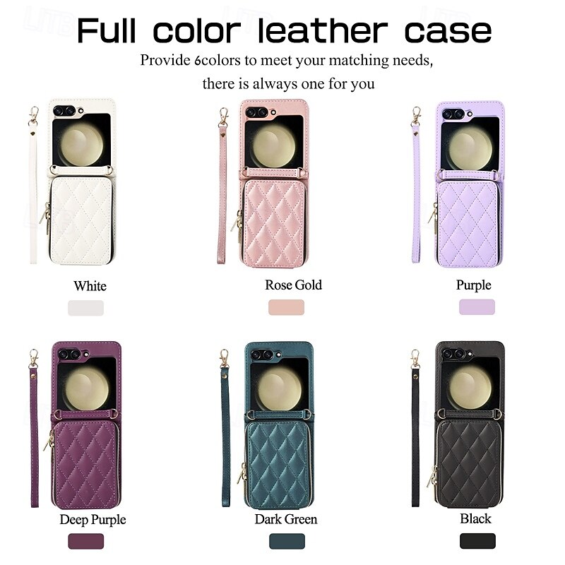Phone Case For Z Flip 6 Z Flip 5 Z Flip 4 Z Flip 3 Back Cover with Stand Holder Zipper Card Slot Retro TPU PU Leather 2025 - $26.99 –P1