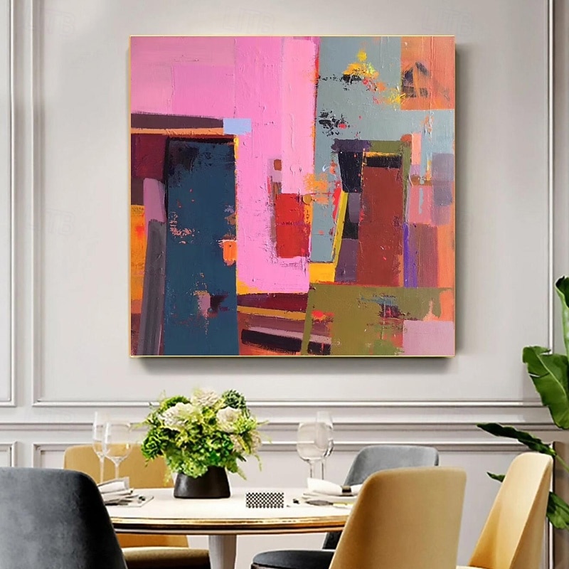 handmålad färgglad abstrakt målning minimalistisk vintage interiörmålning flerfärgad abstrakt konst modern hem väggdekor utsträckt ram redo att hängas eller oinramad 2025 - $116.99 –P7