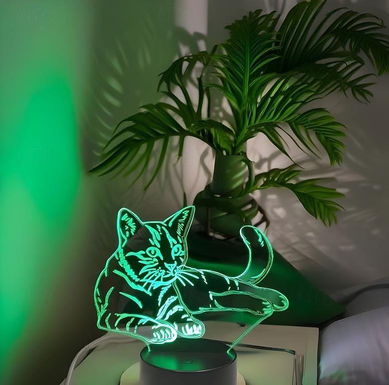 מנורת לילה תלת מימדית led חתול לחיות מחמד אשליה usb ליד מנורת שולחן 7 צבעים משתנה מתג מגע קישוט מנורת לילה מתנת יום הולדת צעצוע נושא מאהב 2025 - $19.49 –P13
