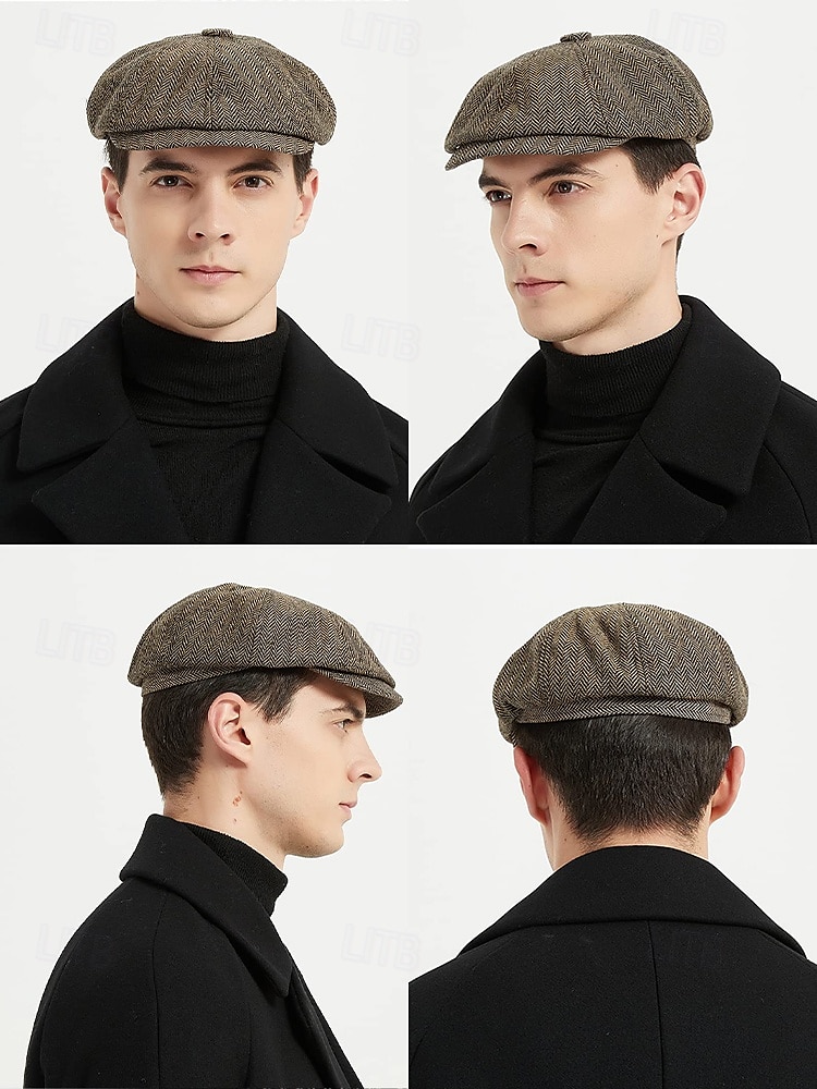 Men's Herringbone Newsboy Cap – Classic Vintage Style Tweed Flat Cap for Autumn and Winter 2025 - $19.99 –P1