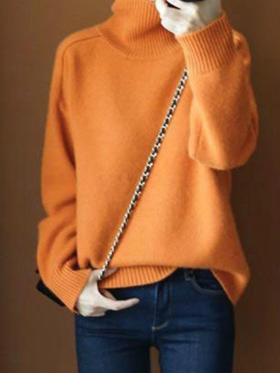 Dam Tröja Pullover tröja Ledigt Mjukt Ren färg Ribbad Polokrage Stickat Långärmad Vanliga toppar Sticka Utomhus Dagligen Helgen Marinblå Orange Höst Vinter 2025 - $35.99 –P8