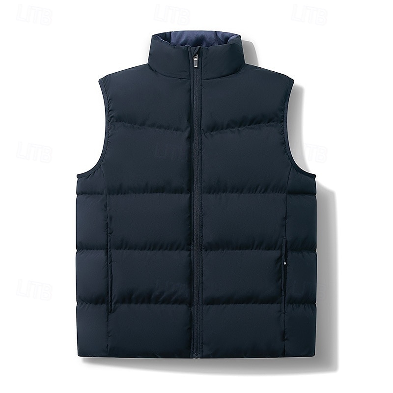 Herren Steppweste Täglich Lässig Herbst Winter Tasche Polyester Bequem Einfarbig Vorne geknöpft Stehkragen Normale Passform Schwarz Königliches Blau Dunkelgrün Hell Gray Weste 2025 - $48.99 –P1