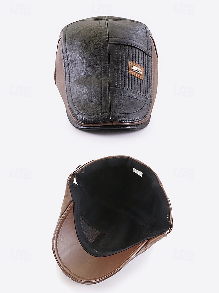 Men's Faux Leather Newsboy Cap with Classic Stitching Detail, Vintage Flat Cap for Casual and Outdoor Wear 2025 - $18.99 –P3