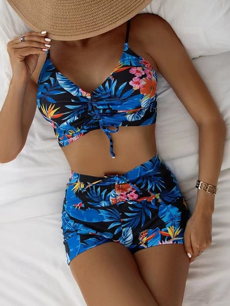 Női Fürdőruha Bikini 2 darab Fiú láb Fürdőruha Nyitott hátú Vékony Szabadság Strandruházat Virágos V-alakú Ujjatlan Fürdőruhák 2025 - $25.99 –P5