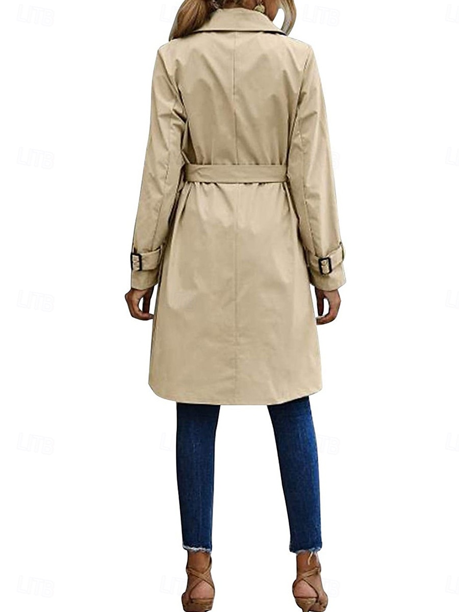 Dam Kappa Utomhus Gata Dagliga kläder Höst Vinter Lång Täcka Normal Håller värmen Andningsfunktion Stylish Ledigt Jacka Långärmad Slät Med fickor Med bälte Grön Kaki 2025 - $73.99 –P3
