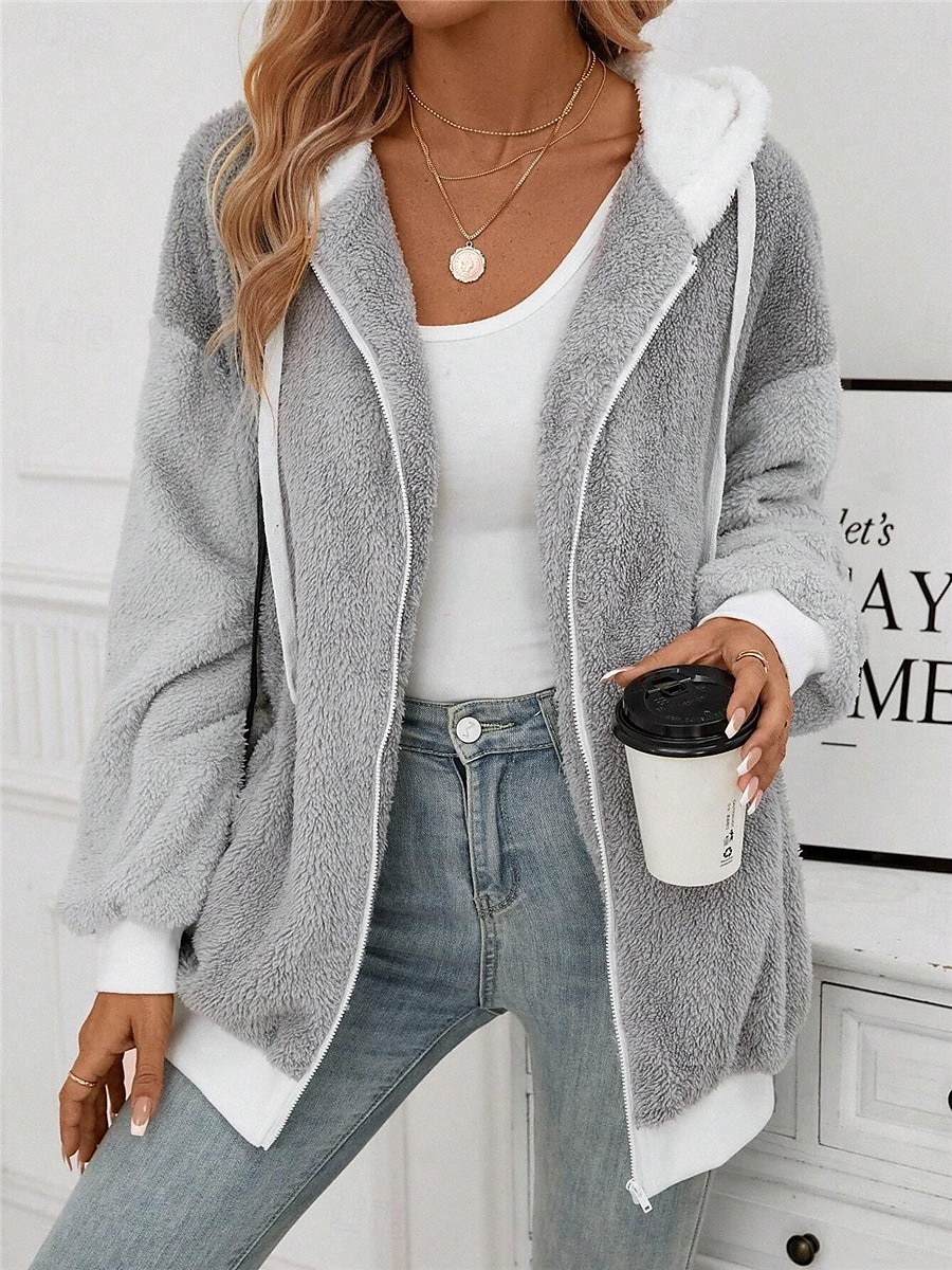 Dames Teddy jas Hoodie jas Buiten Straat Alledaagse kleding Herfst Winter Normaal jas Normale pasvorm Thermisch Warm Ademend Stijlvol Casual Jacks Lange mouw Effen Met zakken Volledige ritssluiting 2025 - $33.99 –P6