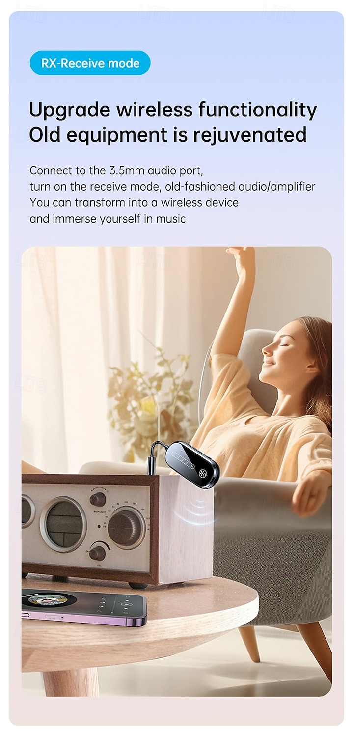 New Bluetooth 5.4 receiving transmitter car AUX two-in-one aircraft TV dedicated wireless transmitter one for two 2025 - $33.99 –P9