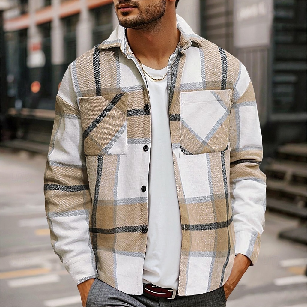 Per uomo Camicia Camicia di flanella Sovracamicia Reticolo Esterno Strada Rosso Blu Verde Cachi Manica lunga Collo ripiegabile Primavera & Autunno Abbigliamento del 2025 a $31.99 –P5