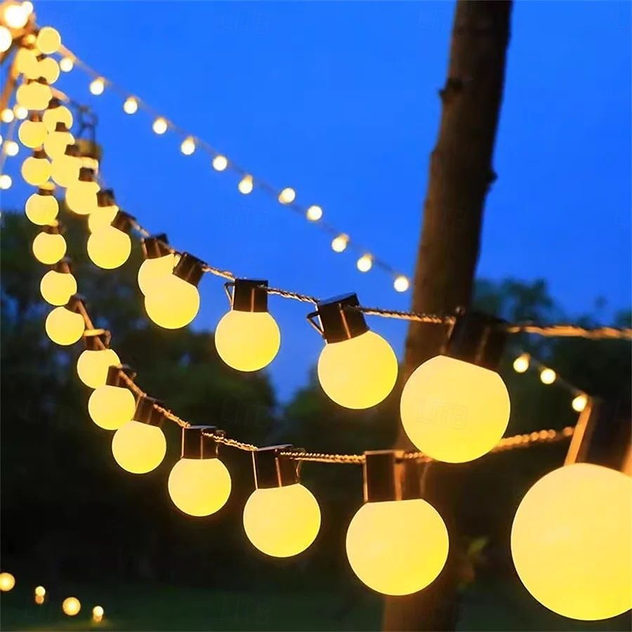 solenergi utendørs vanntette g50 pære lysstreng 5m 7m perfekt for jul, bakgård utendørs terrasse camping atmosfære dekorasjon 2025 - $65.99 –P3