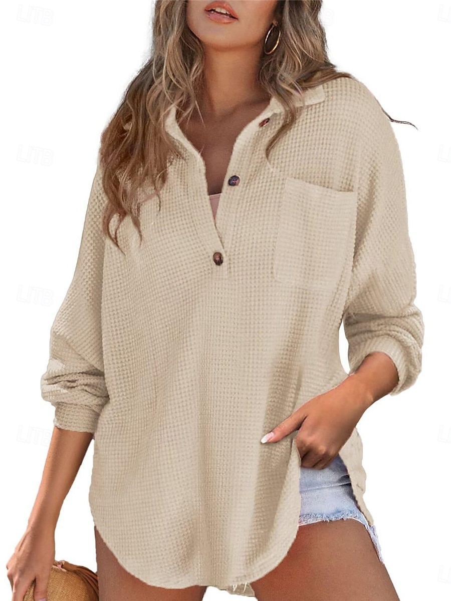 Dames Overhemd Blouse Effen Kleur Basic Casual Lange mouw Overhemdkraag Lange tops Dagelijks Knop Zak Zwart Fuchsia Groen Beige Herfst Winter 2025 - $24.99 –P4