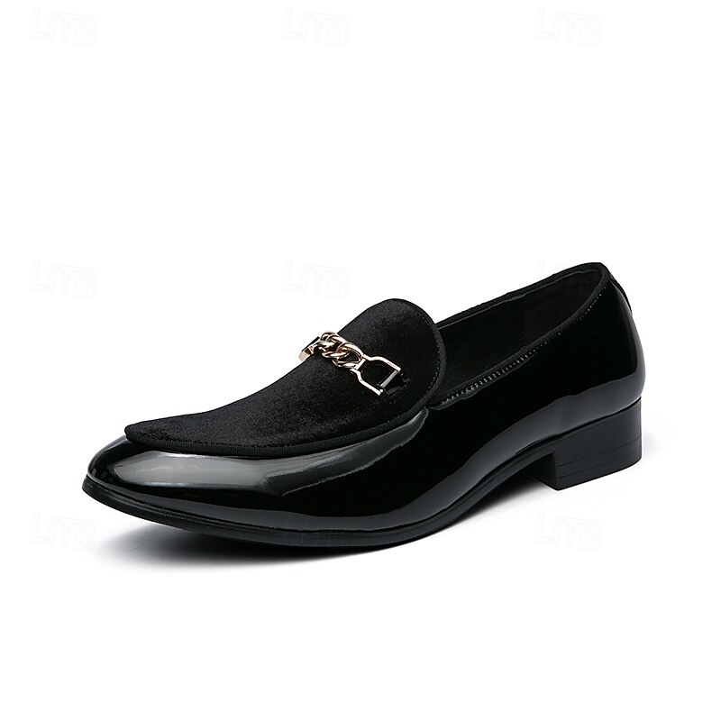 Mocasines de terciopelo burdeos para hombre con detalle de cadena dorada: elegantes zapatos de vestir sin cordones para eventos formales y fiestas 2025 - $46.99 –P2
