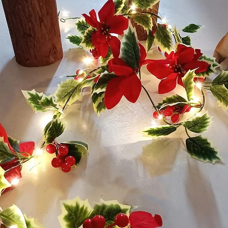 2025年 2m20LEDs 新しいクリスマスフラワーつる真紅のライトストリング 電池ボックス駆動 クリスマス 屋内パーティー お祝いの雰囲気 装飾ライト  コレクション – $15.99 –P5