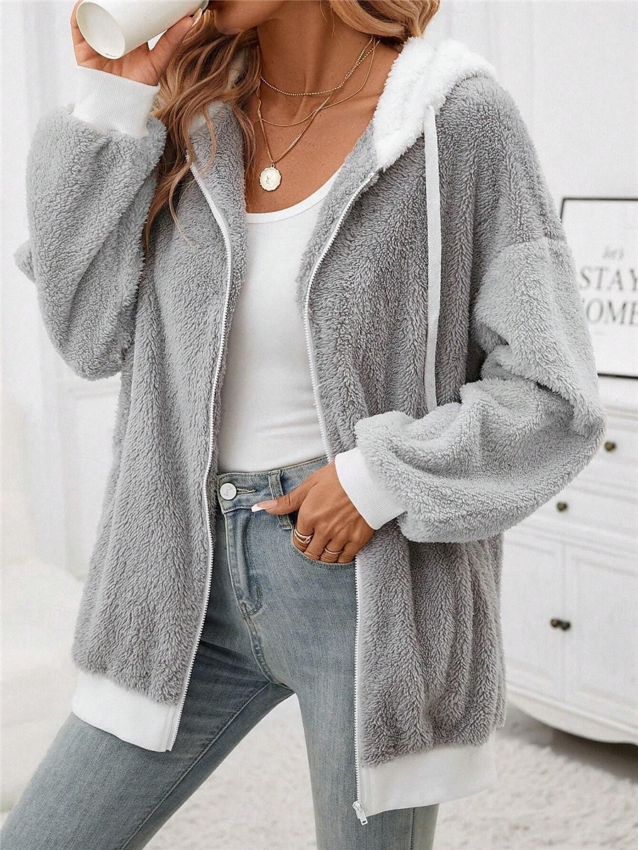 Dames Teddy jas Hoodie jas Buiten Straat Alledaagse kleding Herfst Winter Normaal jas Normale pasvorm Thermisch Warm Ademend Stijlvol Casual Jacks Lange mouw Effen Met zakken Volledige ritssluiting 2025 - $33.99 –P3