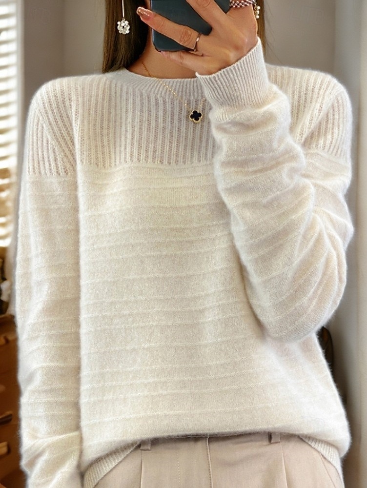 sweter damski sweterek sweterek z okrągłym dekoltem dzianinowy dzianinowy wiosna jesień dom codziennie święto codziennie miękki długi rękaw czysty kolor różowy czerwony 2025 - $45.99 –P1