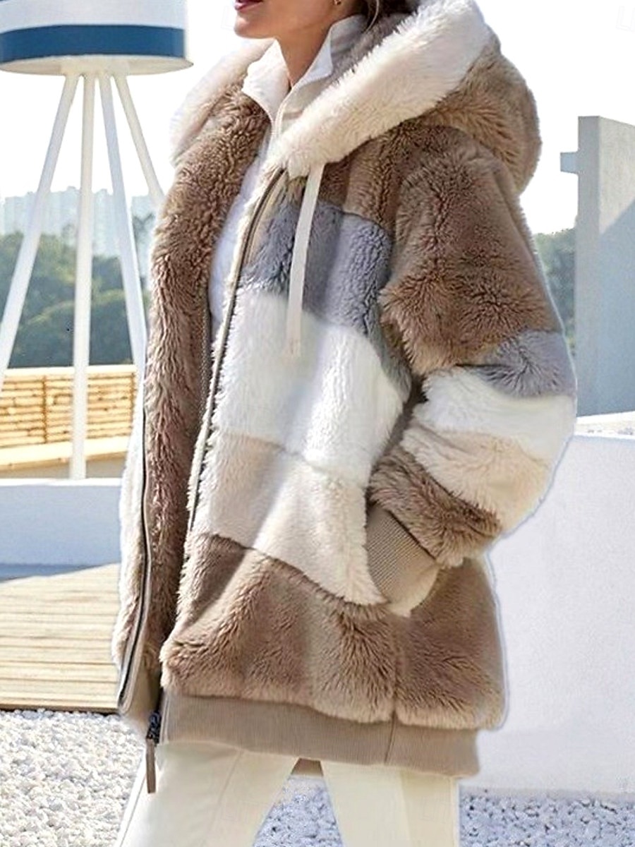 Жен. Флисовая жилетка Пальто тедди Куртка с капюшоном Сохраняет тепло Дышащий Молния Карман На флисе На каждый день Полоса Отпуск Для улицы На каждый день На выход Молния Обычная Толстовка с капюшоном 2026 - $14.99 –P5