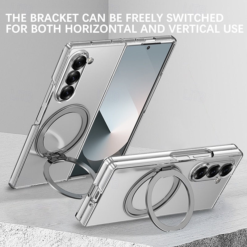 Phone Case For Samsung Galaxy Z Fold 6 Back Cover with Stand Holder Transparent Support Wireless Charging PC 2025 - $26.99 –P5