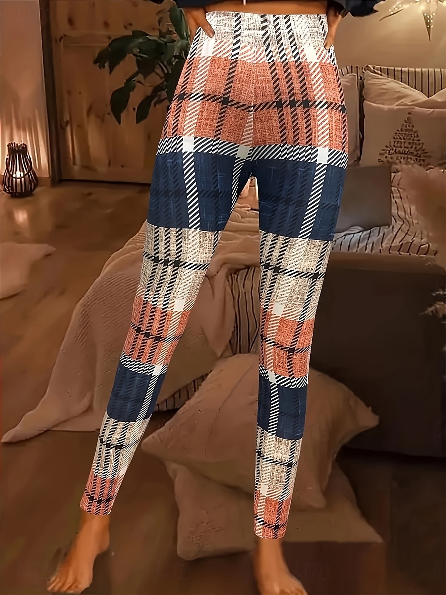 Dame leggings Bukser Mote gateklær Full lengde Høy midje Rutet trykk Termisk varm Pustende Myk Mikro-elastisk Utendørs Daglig Gul Høst Vinter Regular Fit 2025 - $19.99 –P3