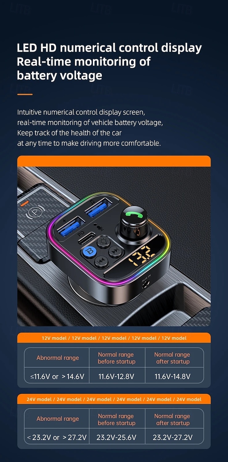 2025年 ワイヤレス Bluetooth カーアダプター Bluetooth 5.3 FM トランスミッター 補助ラジオ受信機 MP3 プレーヤー ハンズフリー通話 タイプ C USB カーチャージャー  コレクション – $16.99 –P6