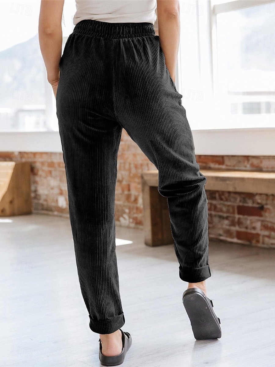 Women's Chinos Fashion Streetwear Full Length High Waist Plain Pocket Elastic Waistband Comfy Soft Comfortable Micro-elastic Outdoor Street Black Navy Blue Khaki Spring & Fall Regular Fit 2025 - $24.99 –P4