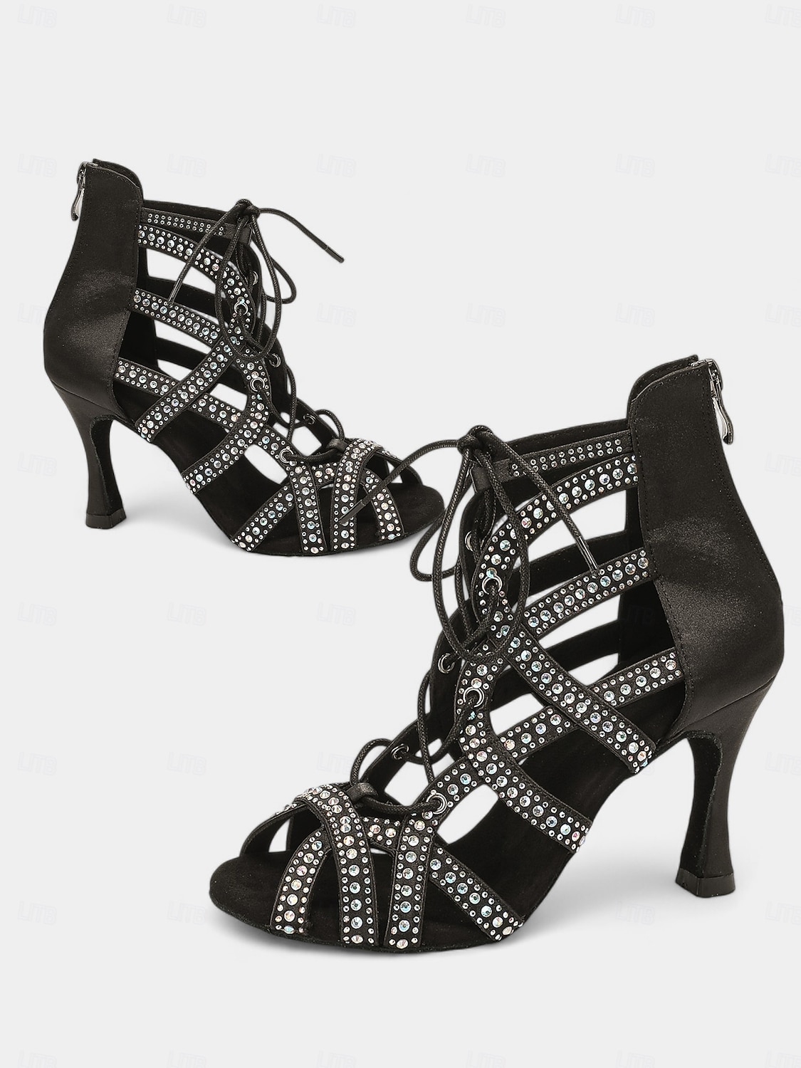 Women's Rhinestone Lace-Up Strappy Dance Shoes with Stiletto Heels and Suede Sole – Stylish Ballroom, Latin, and Salsa Performance Footwear 2025 - $64.99 –P1