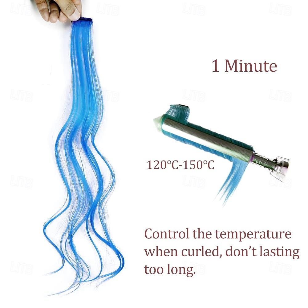12PCS Colored Hair Extensions Clip in Colorful Hair Extensions 22 Inch Rainbow Hair Extensions for Kids Women's Gifts Blue Hair Extensions 2025 - $14.99 –P9