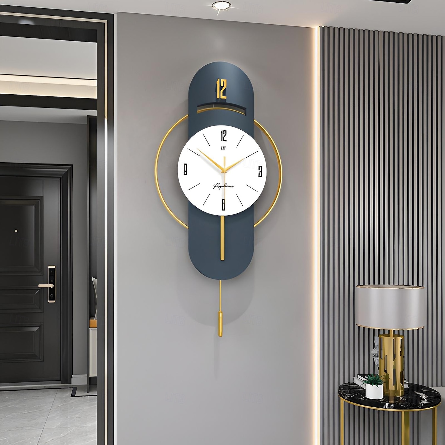 Reloj de pared de cuarzo silencioso con suspensión de tamaño completo, reloj de pared electrónico de péndulo para dormitorio y hogar, reloj de pared silencioso 2025 - $88.99 –P4