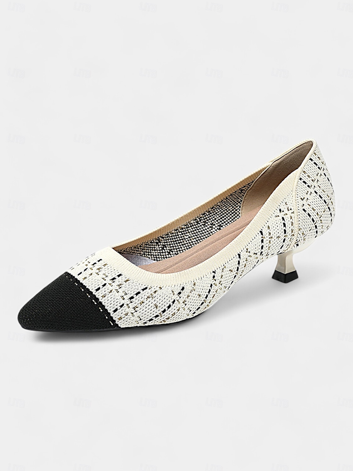 Elegante zwarte kitten heels voor dames - puntige neus met gouden draaddetails, comfortabel en stijlvol voor op kantoor en 's avonds 2025 - $36.99 -P7