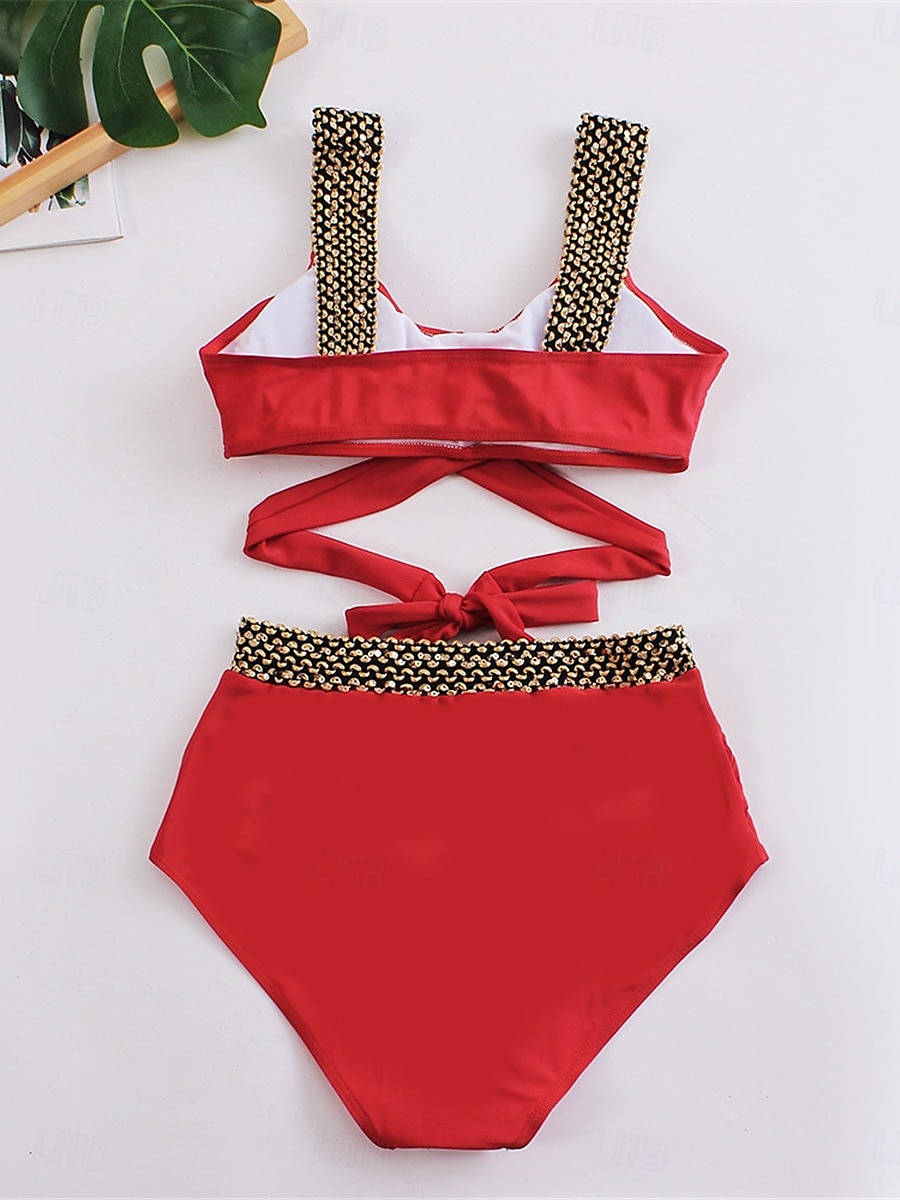 Női Fürdőruha Bikini 2 darab Bugyik Fürdőruha Nyitott hátú Kollázs Vékony Szabadság Strandruházat Tömör szín V-alakú Ujjatlan Fürdőruhák 2025 - $29.99 –P8
