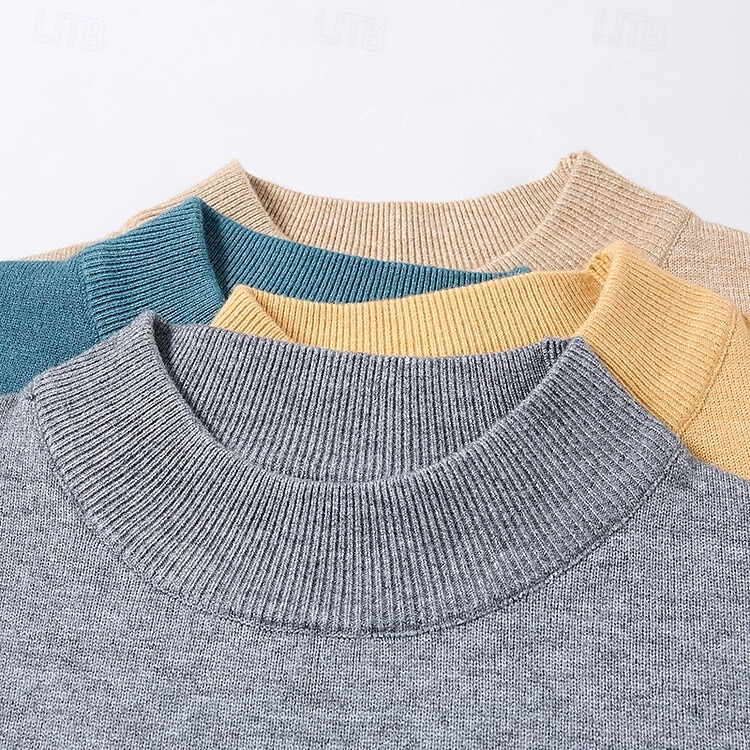 Men's Pullover Sweater Jumper Knit Sweater Ribbed Knit Knitted Plain Mock Neck Basic Keep Warm Daily Wear Vacation Clothing Apparel Fall & Winter Black White S M L 2025 - $28.99 –P7