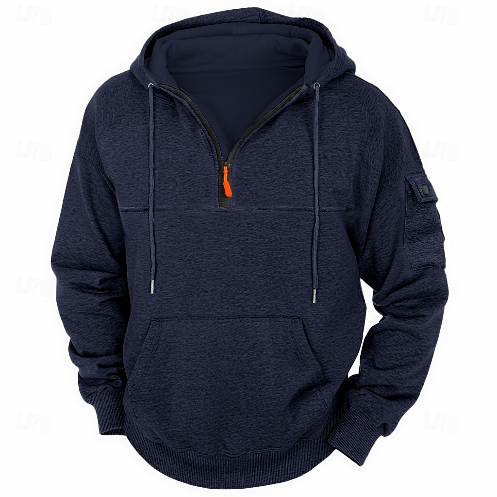 Voor heren Trui met capuchon Sweatshirt met rits Fleece hoodie Tactisch Zwart Marineblauw Khaki Licht Grijs Donkergrijs Capuchon Halve rits Effen Zak Werk Sport & Outdoor Casual Streetwear Basic 2025 - $26.99 –P6
