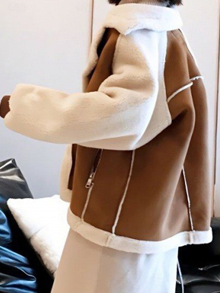 Damen Fleecejacke Teddy-Mantel warm halten Atmungsaktiv Zip Tasche Innenfutter aus Fleece Brautkleider schlicht Glatt Urlaub Strasse Freizeitskleidung Ausgehen Reisverschluss Standard Umlegekragen 2025 - $39.99 –P3