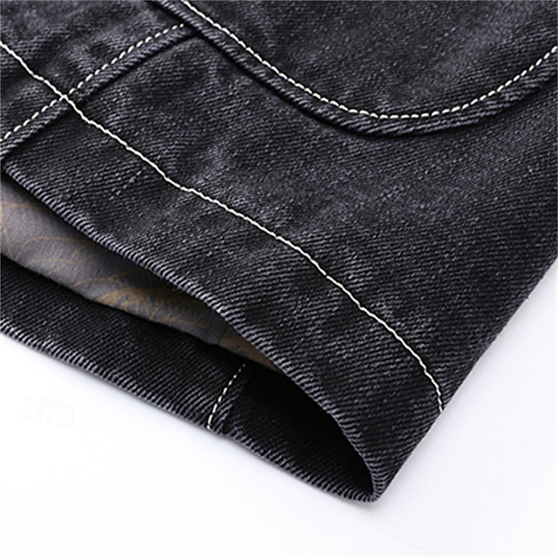 Herr Kavaj Jeansjacka Ledigt Dagliga kläder Semester Mode Ledigt Vår & Höst Polyester Denim Knapp Ficka Bekväm Enkelknäppt Blazer Svart Grå 2025 - $80.99 –P8